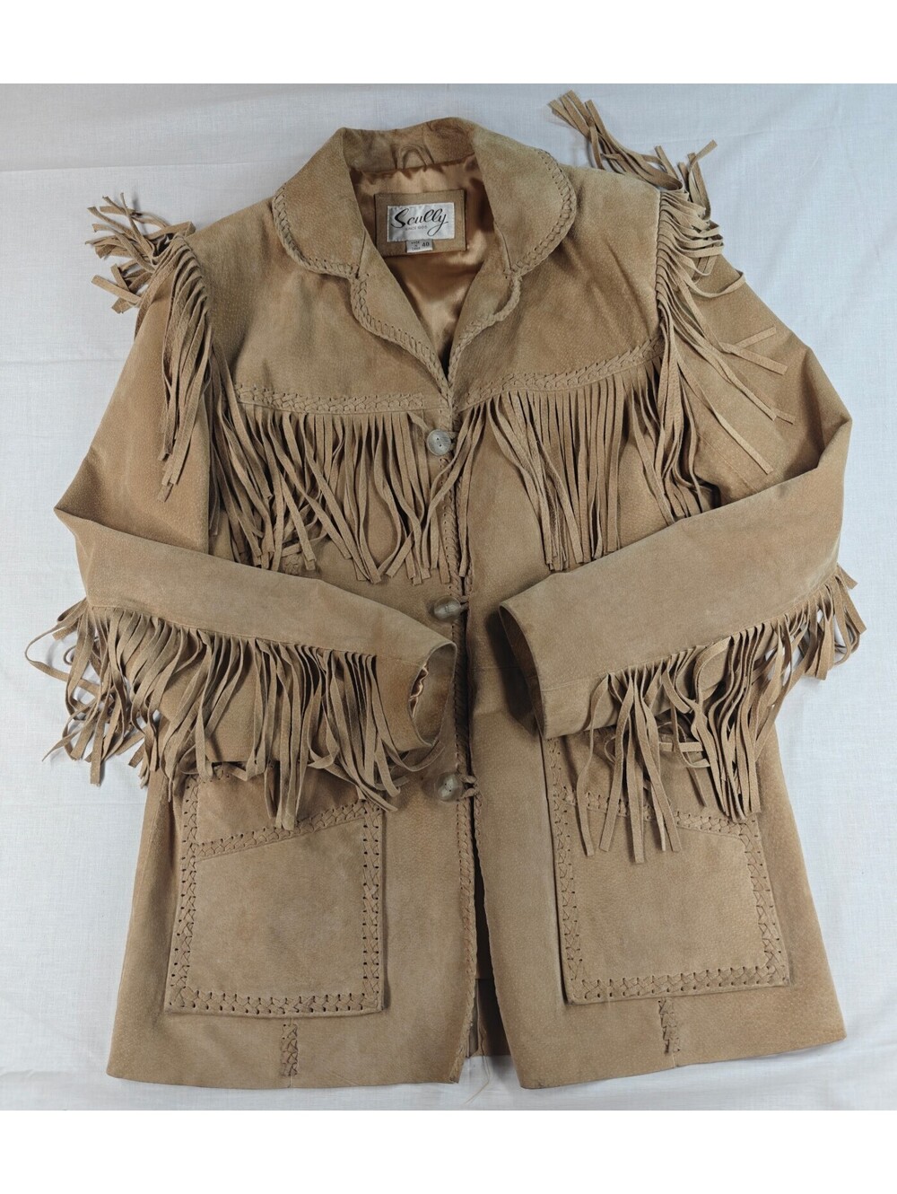 Scully Mens 40 Tan Suede Leather Fringe Western Cowboy Jacket Coat